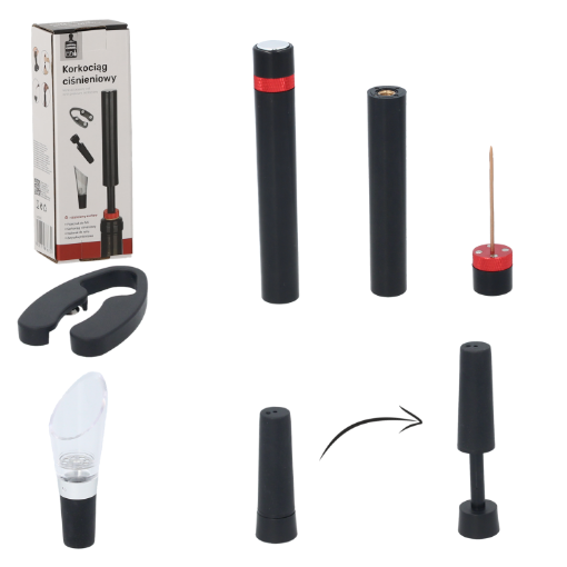 Chomik Набор из 4 аксессуаров для вина с пневматическим штопором, HUO6330 - Home Club