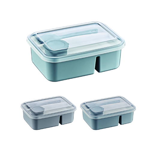 Chomik ПРЯМОУГОЛЬНЫЙ КОНТЕЙНЕР С ПЕРЕСТЕНКАМИ 920 МЛ + СТОЛОВЫЕ ПРИБОРЫ + КОНТЕЙНЕР ДЛЯ СОУСА 40 МЛ, HOB021183 - Home Club