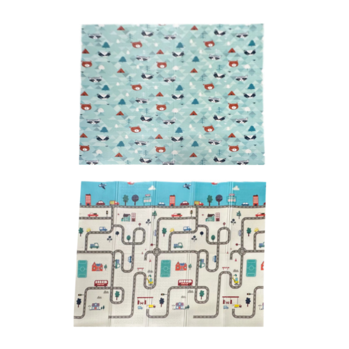 Chomik Двусторонняя образовательная коврик 180x200x1 см, складная, синяя, с автомобилями + сумка, KID4343 - Home Club