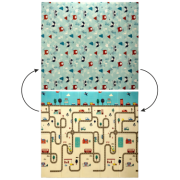 Chomik Двусторонняя образовательная коврик 180x200x1 см, складная, синяя, с автомобилями + сумка, KID4343 - Home Club