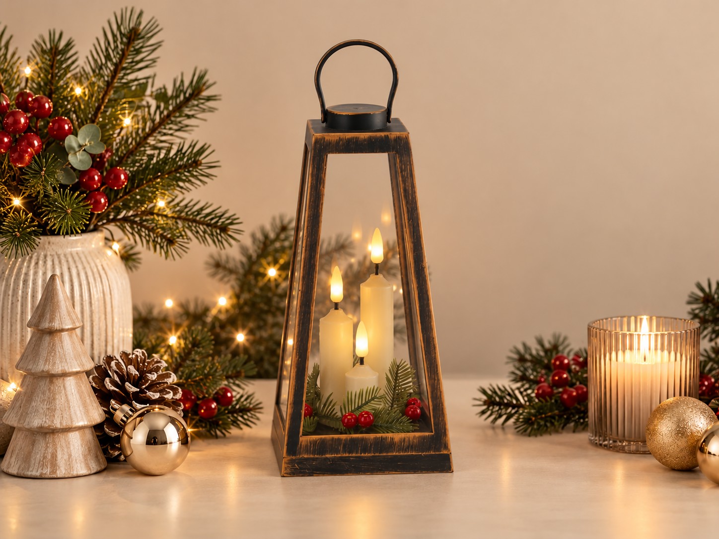 Lampion LED z trzema świeczkami ciepłe światło timer 6 godzin