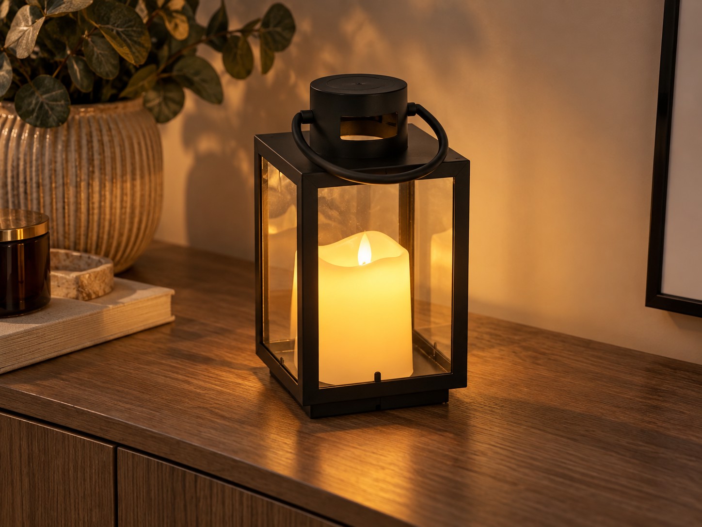 Святковий Ліхтар 11 x 11 x 20,5 См З Led-Вставкою, Чорний (3)
