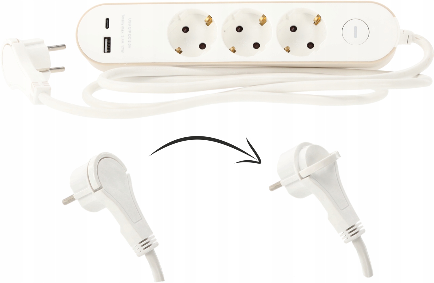 Удлинитель Платформа С Выключателем, 3 Розетки 230 В И 2 Розетки Usb, 1,5 М, Белый (4)