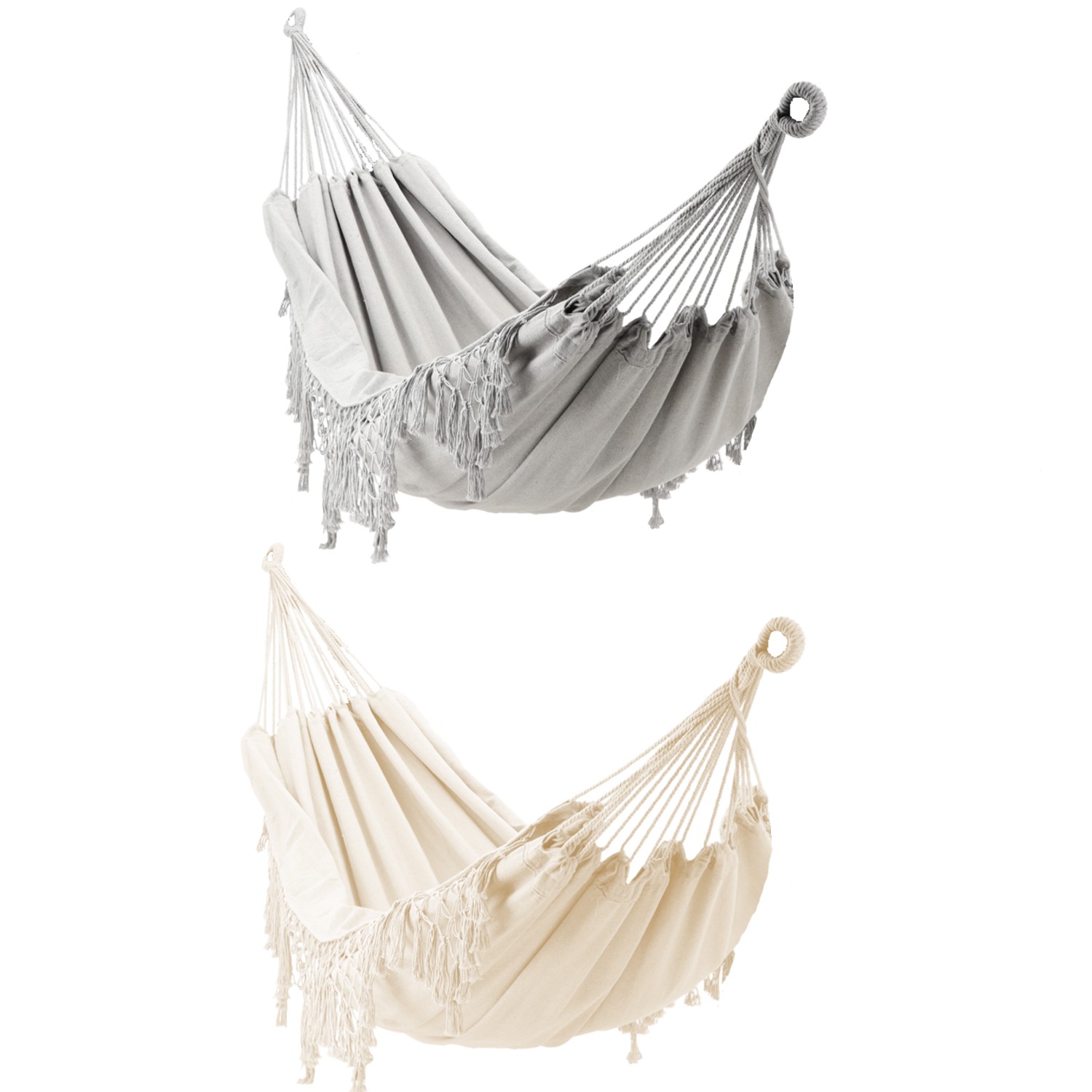 Гамак З Франжами Boho 200 x 150 См Бежевий/Сірий