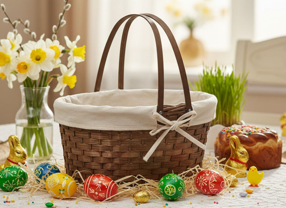 Бамбуковая Корзина 31 x 22 x 15/28 см С Ручками И Материалом (2)