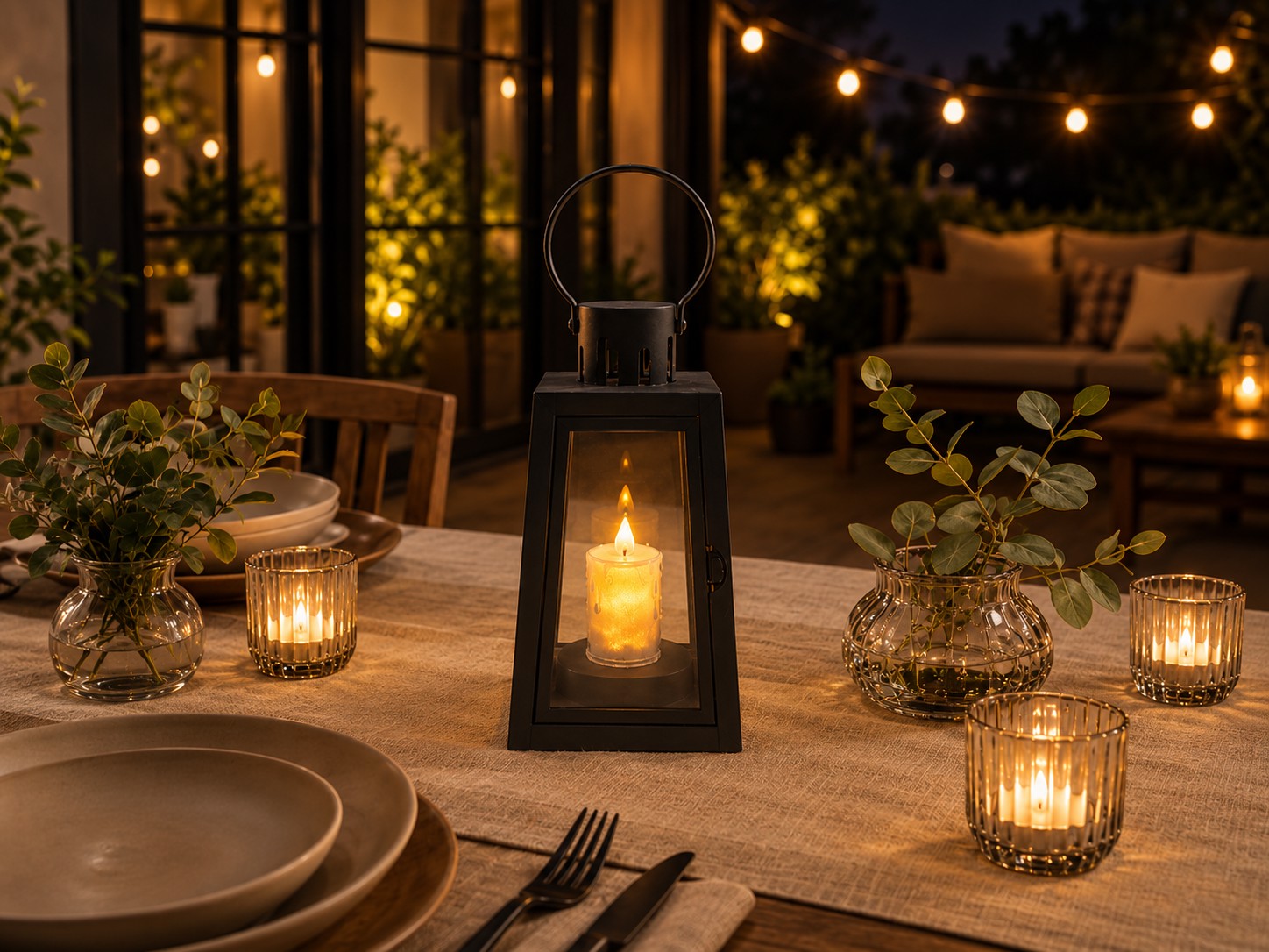 Lampion LED 10,2 x 10,2 x 20,5 cm ze świeczką i ciepłym światłem