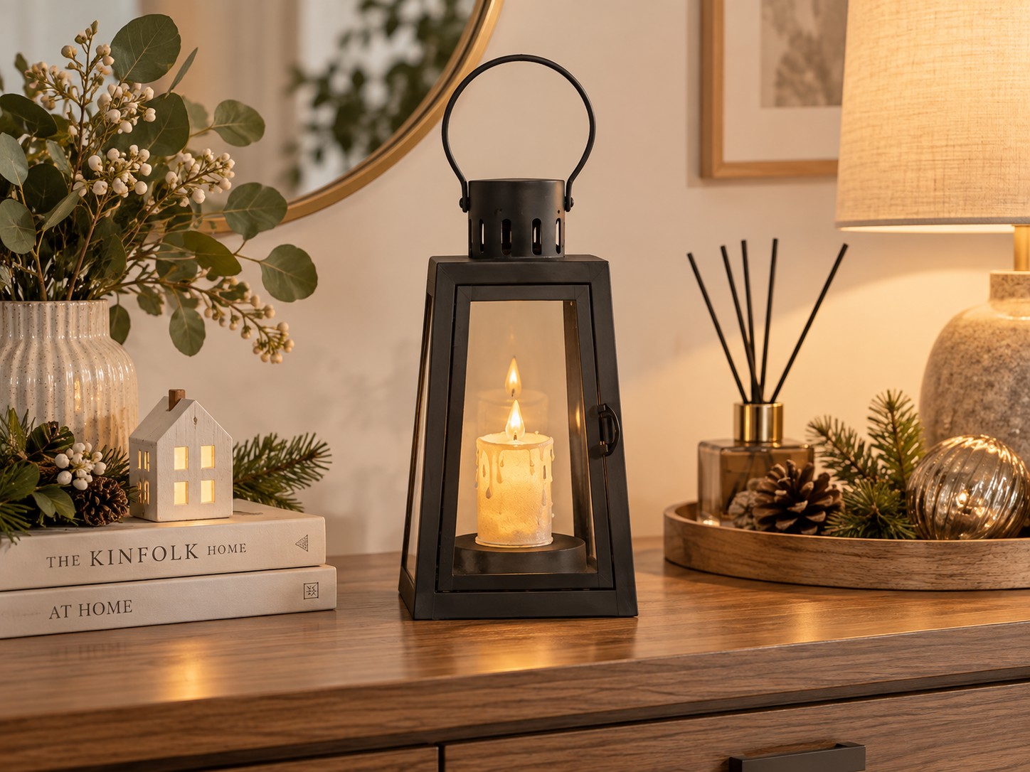 Dekoracyjny lampion LED z akrylową świecą timer 6 godzin