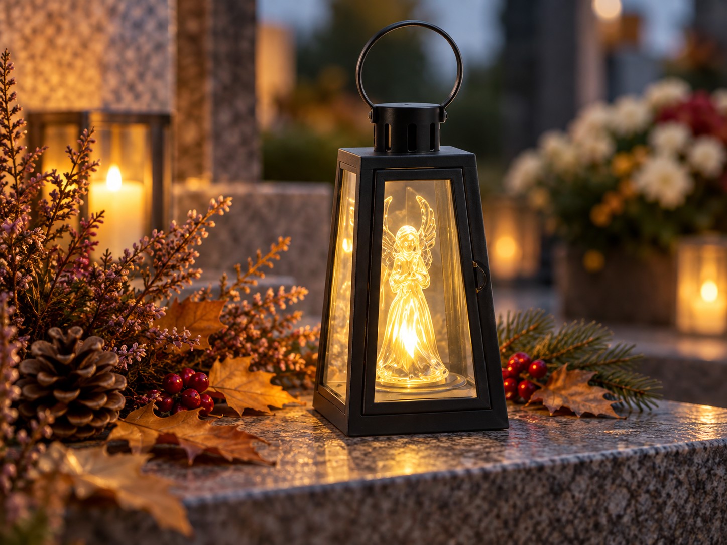 Черный Фонарик 10 x 10 x 20 См С Led-Вставкой — «Ангел» Тепло-Белый (3)