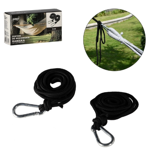 Chomik КОМПЛЕКТ ДЛЯ КРІПЛЕННЯ ГАМАКА - ТОВЩИНИ З КАРАБІНАМИ - ВАНТАЖОПІДЙОМНІСТЬ 200 КГ, HAM3170 - Home Club