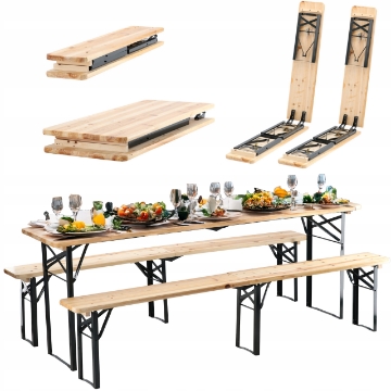 Chomik Набор Для Пиров - Стол 220 x 50 x 77 см + 2 Скамьи 220 x 25 x 47 см - Складной, MEB2829 - Home Club