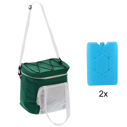 Garden Line Термосумка 28 x 19 x 28 см 14 л, зелено-белая, с двумя охлаждающими вставками, IZO9325 - Home Club