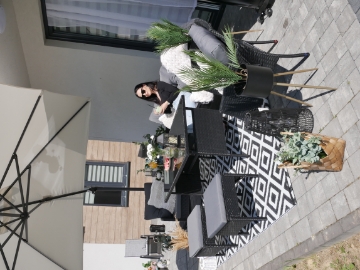 Garden Line Комплект мебели из ротанга (диван, 2 кресла, 2 пуфы, столик) - черный, подушки - серый, ABI7541 - Home Club