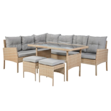 Garden Line Комплект мебели из ротанга «Берно» (угловой диван + 2 пуфа + столик) бежевого цвета + серые подушки, SAD9576 - Home Club