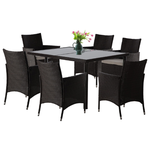 Garden Line Набір Меблів З Ратану (Стіл + 6 Стільців) Брунатний + Бежевий. Під., SAD1692 - Home Club