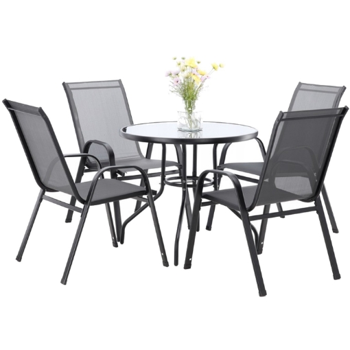 Garden Line Набор Садовой Мебели - 4 Стула + Круглый Стол - Серый, TIH3514 - Home Club