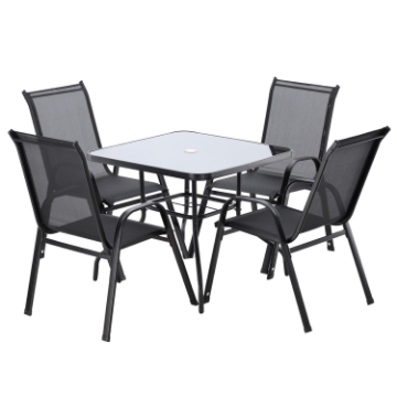 Garden Line Набор Садовой Мебели - 4 Стула + Квадратный Стол - Черный, TIH3521 - Home Club