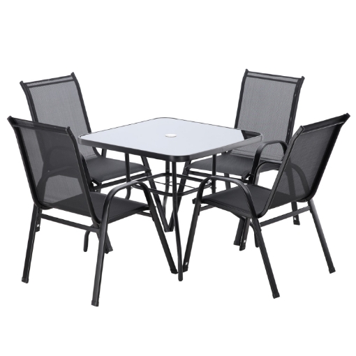 Garden Line Набор Садовой Мебели - 4 Стула + Квадратный Стол - Черный, TIH3521 - Home Club