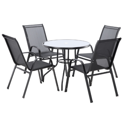Garden Line Набор Садовой Мебели - 4 Стула + Круглый Стол - Черный, TIH3377 - Home Club