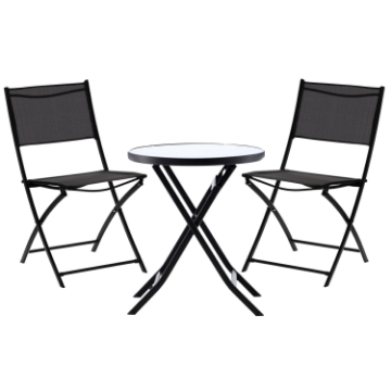 Garden Line Балконный Набор Мебели - Круглый Стол + 2 Складных Стула - Черный, SAD6643 - Home Club