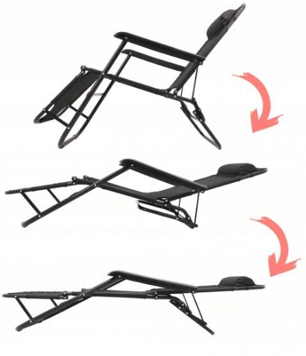 Garden Line Складаний садовий шезлонг з підголівником, чорний, LEZ7838 - Home Club