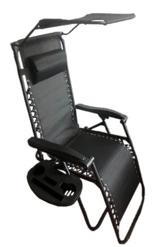 Garden Line Складной садовый шезлонг с подставкой, карманом, козырьком и подголовником, черный, LEZ9962 - Home Club