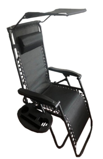 Garden Line Складной садовый шезлонг с подставкой, карманом, козырьком и подголовником, черный, LEZ9962 - Home Club