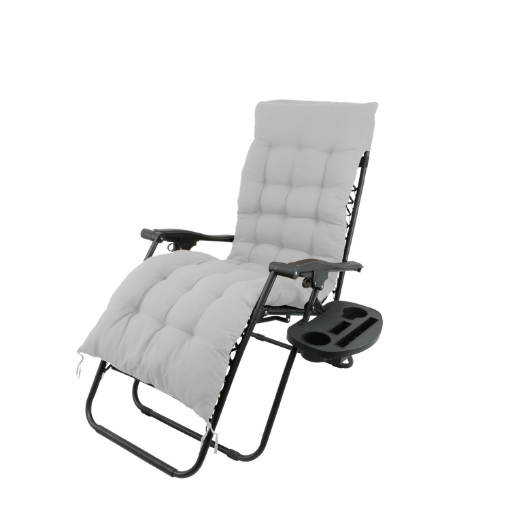 Garden Line Складаний садовий шезлонг з підставкою, кишенею, чорний з сірою подушкою, LEZ9979 - Home Club