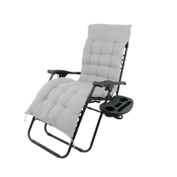 Garden Line Складной садовый шезлонг с подставкой и карманом, черный с серым подушкой, LEZ9979 - Home Club