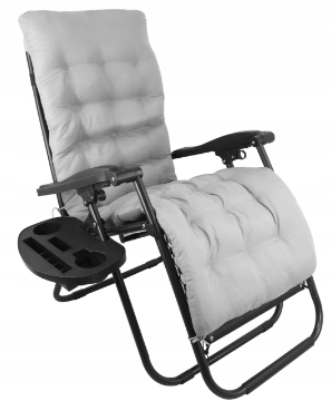 Garden Line Складной садовый шезлонг с подставкой и карманом, черный с серым подушкой, LEZ9979 - Home Club