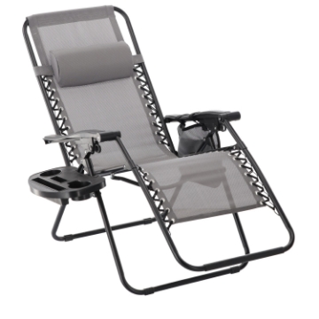 Garden Line Складной садовый шезлонг с подставкой, карманом и подголовником, серый, LEZ5758 - Home Club