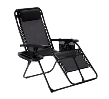 Garden Line Складной садовый шезлонг «Zero Gravity» с подставкой, карманом и подголовником, черный, 65 x 176 x 110 см, LEZ2589 - Home Club