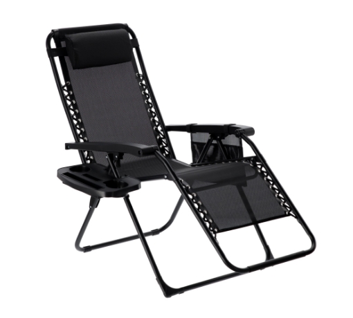 Garden Line Садовий Шезлонг «Zero Gravity» Складний З Підставою, Кишенею Та Підголовником Чорний 65 x 176 x 110 См, LEZ2589 - Home Club
