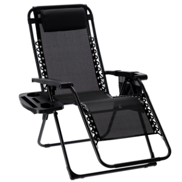 Garden Line Складной садовый шезлонг «Zero Gravity» с подставкой, карманом и подголовником, черный, 65 x 176 x 110 см, LEZ2589 - Home Club
