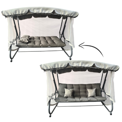 Chomik Садовая качель с москитной сеткой 220 x 130 x 175 см, серая, с функцией лежака, KRE0954 - Home Club