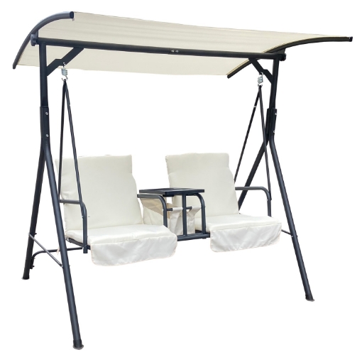 Garden Line Двухместная садовая качель 170 x 110 x 165 см, бежевого цвета, с подставкой для стаканов, KRE6779 - Home Club