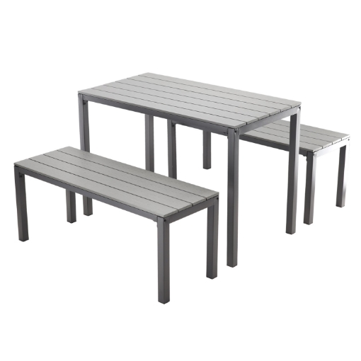 Garden Line Набір Садових Меблів Стіл 110 x 58,5 x 75,5 См + 2 Лавки 110 x 39 x 45 См Сірий, MEB0841 - Home Club