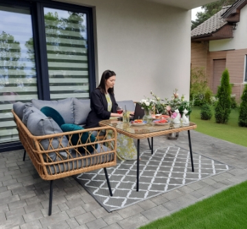 Garden Line Набор Садовой Мебели (Угловой Диван, Стол) - Бразовый, Подушки - Серый, ABI3354 - Home Club