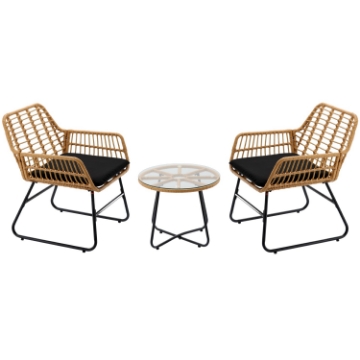 Garden Line Набор Садовой Мебели (2 Стула, Стол) - Коричневый, Подушки - Черный, ABI3392 - Home Club