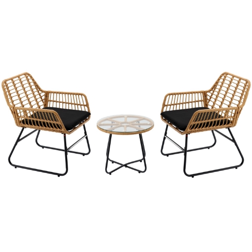 Garden Line Набор Садовой Мебели (2 Стула, Стол) - Коричневый, Подушки - Черный, ABI3392 - Home Club