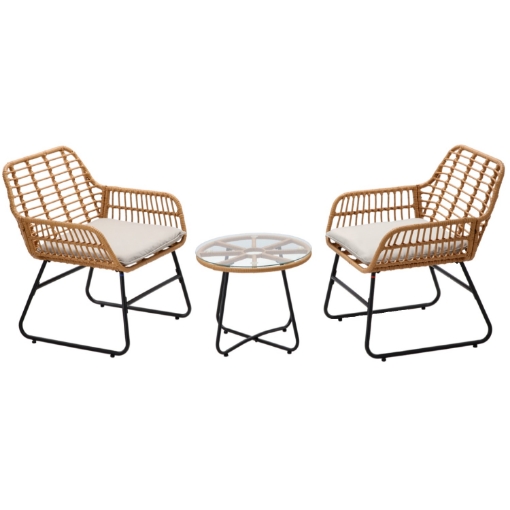 Garden Line Набір Садових Меблів (2 Стільці, Стіл) - Брунатний, Подушки - Сірий, ABI3408 - Home Club