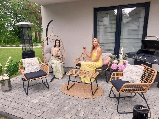 Garden Line Набір Садових Меблів (Диван, 2 Стільці, Стіл) - Брунатний, Подушки - Чорний, ABI3415 - Home Club