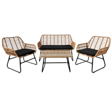 Garden Line Набор Садовой Мебели (Диван, 2 Стула, Стол) - Коричневый, Подушки - Черный, ABI3415 - Home Club