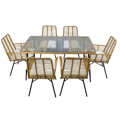 Garden Line Набор Садовой Мебели (Стол, 6 Стульев) - Коричневый, Подушки - Бежевый, ABI7466 - Home Club