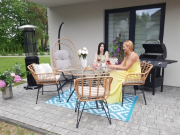 Garden Line Набор Садовой Мебели (Стол, 4 Стулья) - Коричневый, Подушки - Серый, ABI7503 - Home Club