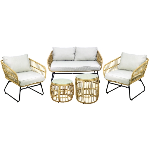 Garden Line Набір Садової Меблів (Диван, 2 Стільці, 2 Стільці) - Брунатний, Подушки - Сірий, ABI7534 - Home Club