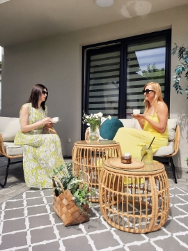 Garden Line Набор Садовой Мебели (Диван, 2 Стулья, 2 Столы) - Коричневый, Подушки - Серый, ABI7534 - Home Club