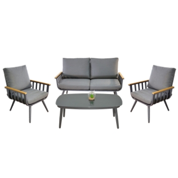 Garden Line Комплект алюминиевой мебели (диван + 2 кресла + столик), серый + серые подушки, ALM8151 - Home Club