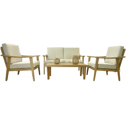 Garden Line Набір Алюмінієвих Меблів «Tirana» (Диван + 2 Крісла + Стіл) Бежевий + Бежеві Подушки, ALM9538 - Home Club