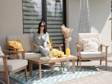 Garden Line Алюминиевый комплект мебели «Тирана» (диван + 2 кресла + столик), бежевый + бежевые подушки, ALM9538 - Home Club