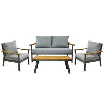 Garden Line Комплект алюминиевой мебели «Lublana» (диван + 2 кресла + столик), серый + серые подушки, ALM9545 - Home Club